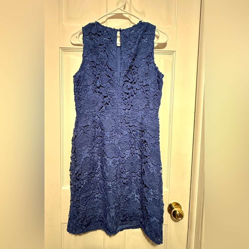 J Crew Size 6 Blue Lace Dress Sheath Sleeveless Wedding Guest Elegant - Picture 7 of 12